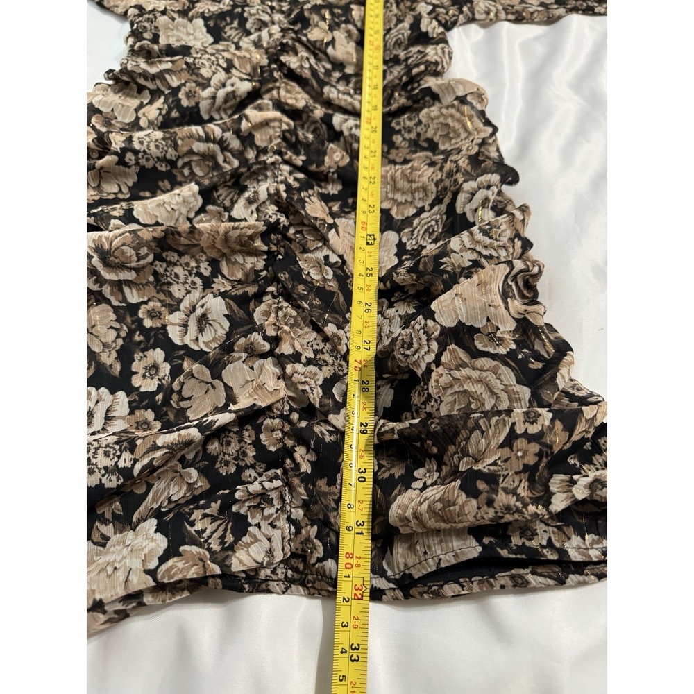 Zara Women's Dress Ruched Metallic & Floral Print Small Romantic Partial-Sheer - Picture 7 of 10